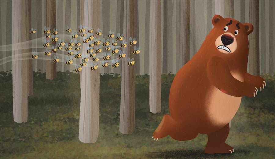 Bees chasing the bear