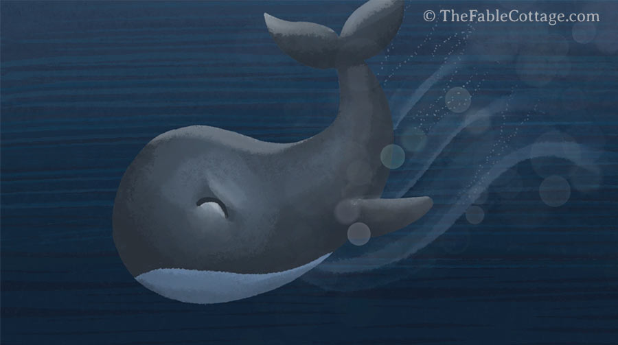 Illustration of the whale diving deep in the ocean