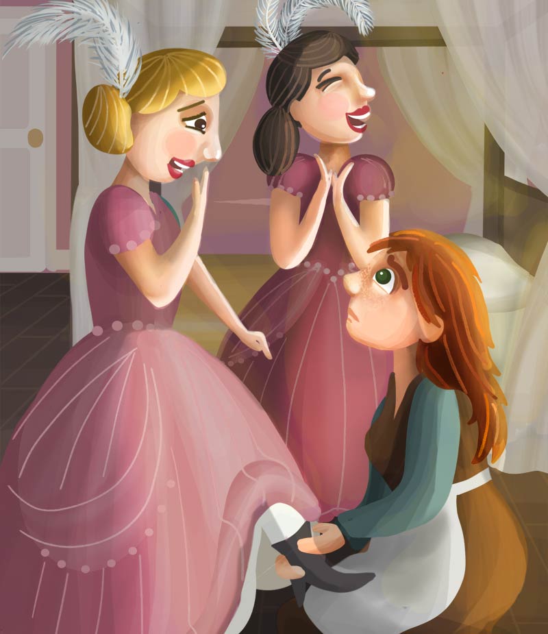 Cinderella dressing her sisters