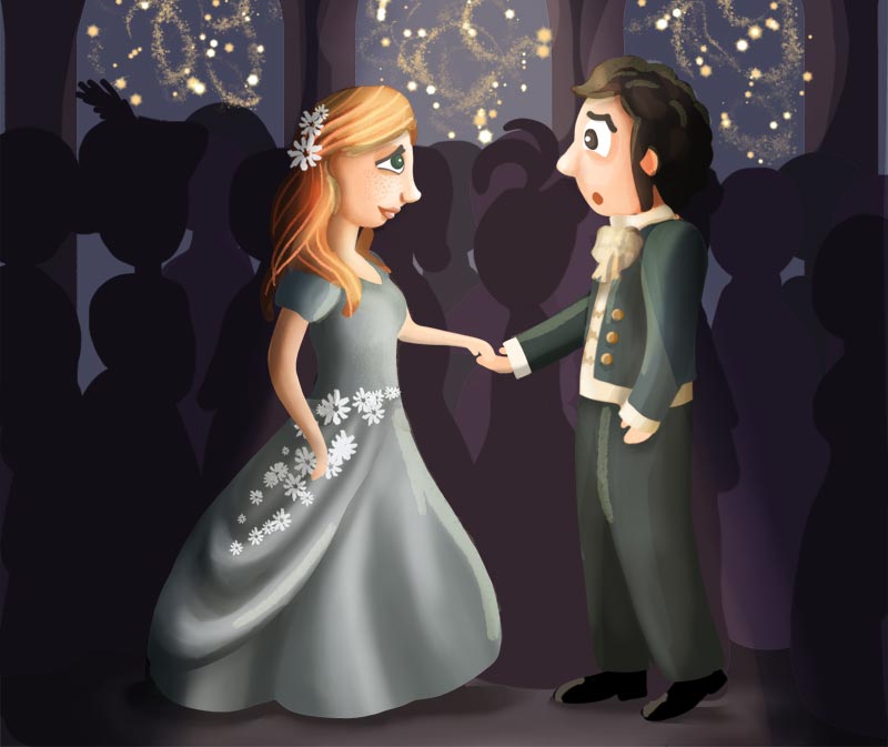 The prince meeting Cinderella