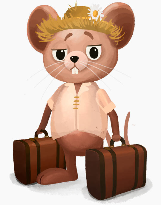 Country mouse with suitcases