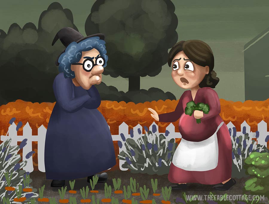 The witch catching the mother stealing parsley