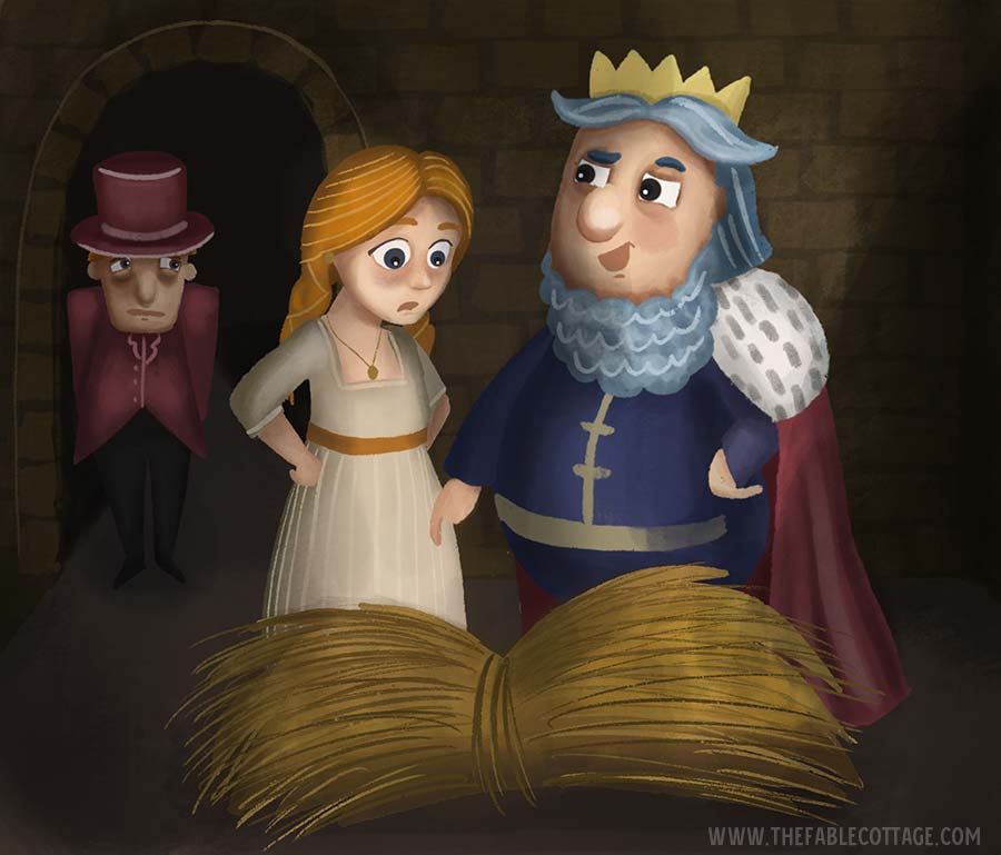 Illustration of the King showing Sophie a bundle of hay